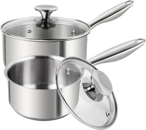 michelangelo 2 piece stainless steel saucepan set - 1qt & 2qt, premium german technology sauce pans, induction compatible 18/10 stainless steel