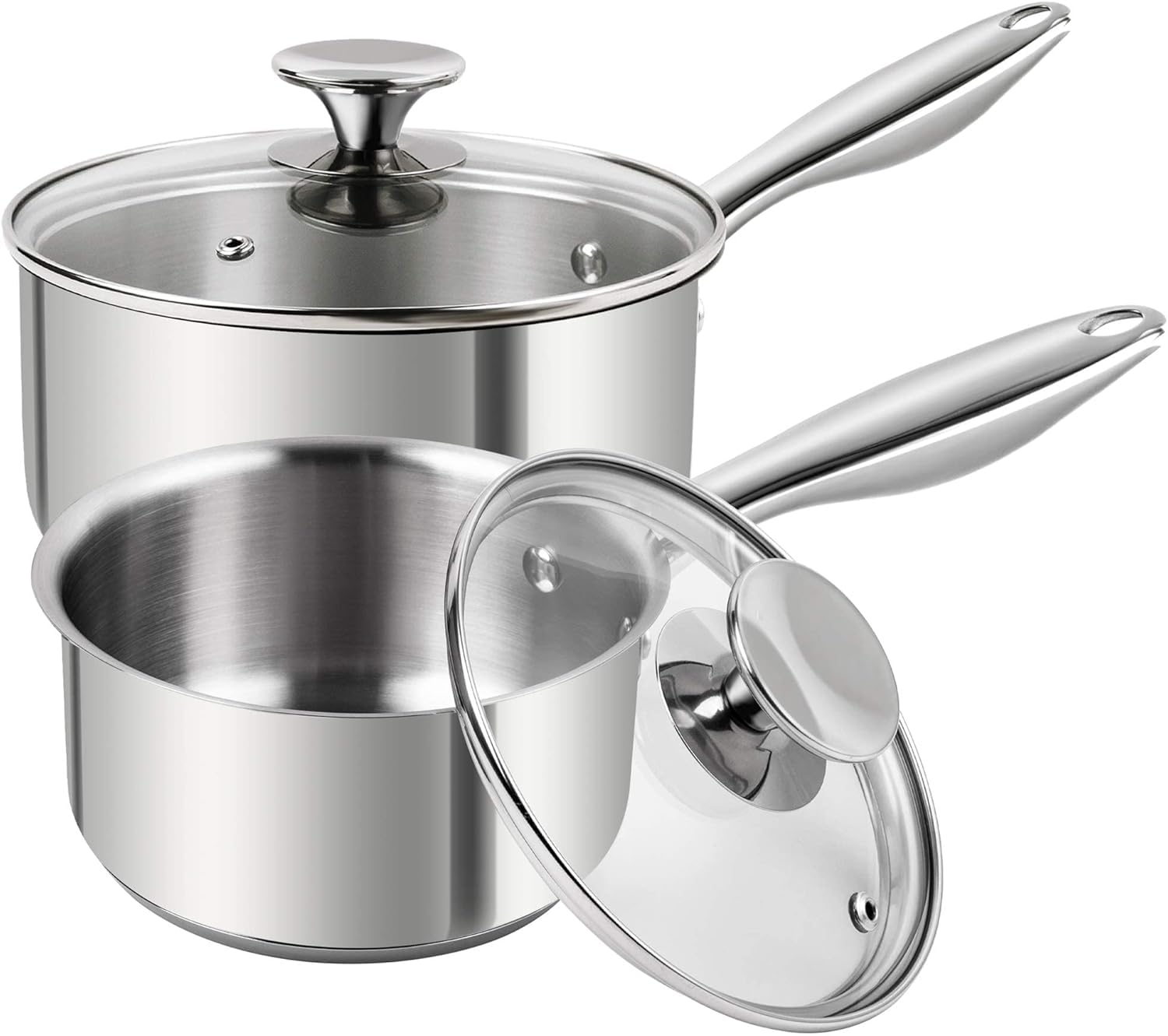 MICHELANGELO 2 Piece Stainless Steel Saucepan Set - 1Qt & 2Qt, Premium German Technology Sauce Pans, Induction Compatible 18/10 Stainless Steel