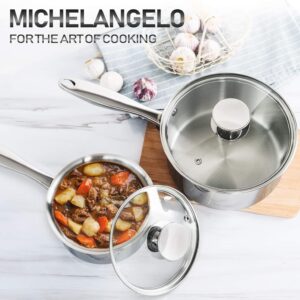 MICHELANGELO 2 Piece Stainless Steel Saucepan Set - 1Qt & 2Qt, Premium German Technology Sauce Pans, Induction Compatible 18/10 Stainless Steel