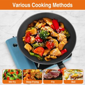 Anyfish Wok Pan with Lid, 13in Woks & Stir Fry Pans with Silicone Spatula, Nonstick Wok and Carbon Steel Woks, No Chemical Coated Flat Bottom Chinese Wok For Induction, Electric, Gas, All Stoves