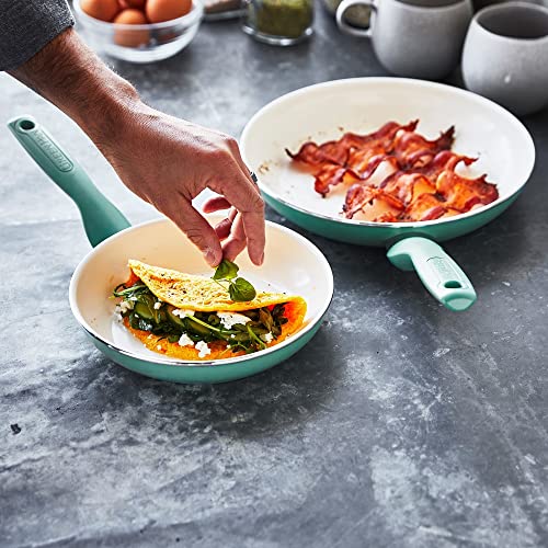 GreenPan Rio Healthy Ceramic Nonstick 8" and 10" Frying Pan Skillet Set, PFAS-Free, Dishwasher Safe, Turquoise