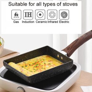 Tamagoyaki Pan Japanese Omelet Pan,Rectangle Maker Frying Pans,Japanese Tamagoyaki Pan with Silicone Brush & Spetula, Egg Pan, Gas Stove and Induction Hob, 7” x 5”,Black