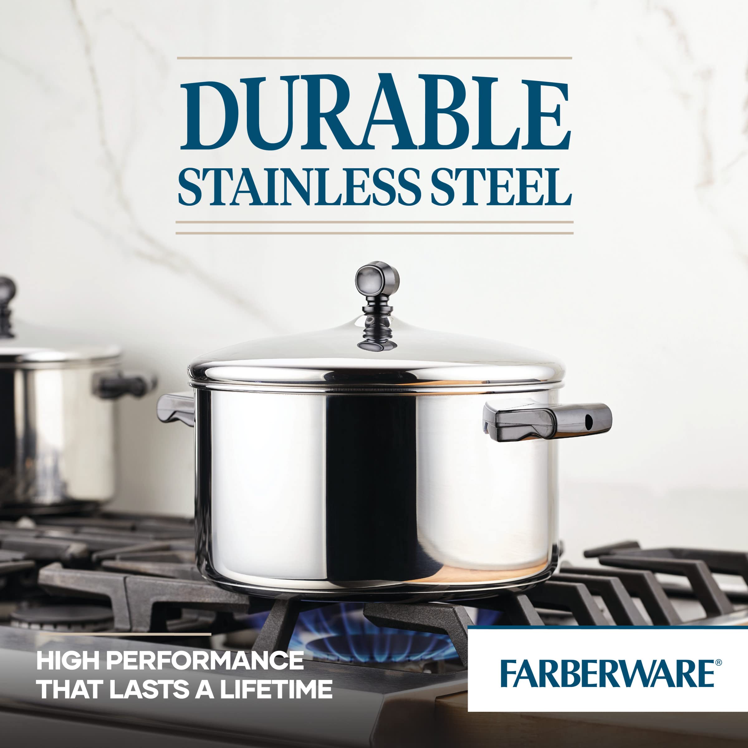 Farberware Classic Stainless Steel 6-Quart Stockpot with Lid, Stainless Steel Pot with Lid, Silver