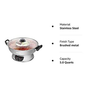 Aroma Stainless Steel Hot Pot, Silver (ASP-600), 5 quart