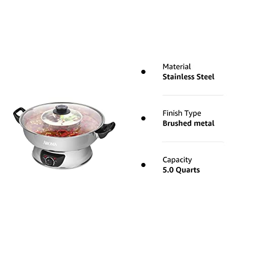 Aroma Stainless Steel Hot Pot, Silver (ASP-600), 5 quart