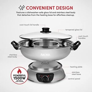 Aroma Stainless Steel Hot Pot, Silver (ASP-600), 5 quart