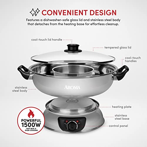 Aroma Stainless Steel Hot Pot, Silver (ASP-600), 5 quart