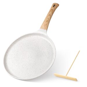 zalnuuk crepe pan, 11 inch nonstick dosa tawa with spreader, for all stove, tortilla pan with detachable handle, cream white