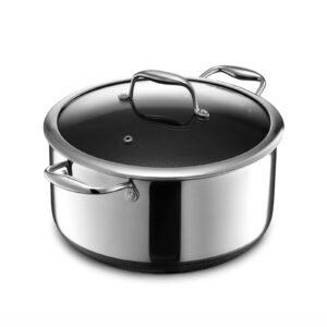 hexclad hybrid nonstick 8-quart stockpot with tempered glass lid, dishwasher safe, induction ready, compatible with all cooktops