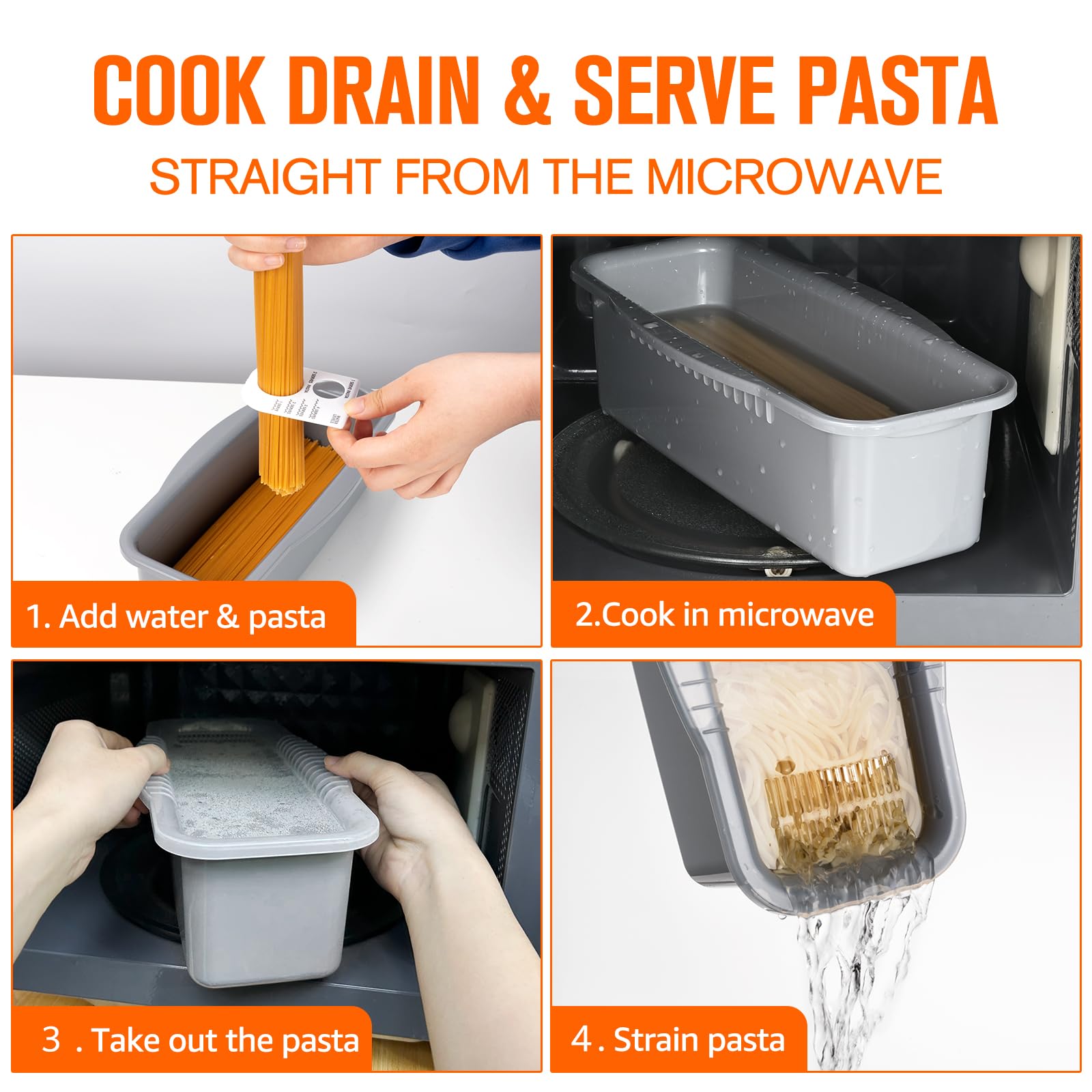 Microwave Pasta Cooker with Strainer Lid- Quick and Easy Cooks 4 Servings Spaghetti Cooker- No Sticking or Waiting For Boil- Perfect Make Pasta Every Time- For Dorm, Kitchen or Office