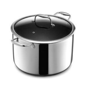 hexclad hybrid nonstick 10-quart stockpot with tempered glass lid, dishwasher safe, induction ready, compatible with all cooktops