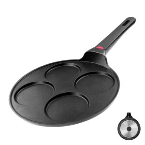 cainfy pancake pan nonstick-suitable for all stovetops & induction cooker, 10.5 inch mini silver dollar grill blini griddle crepe pan, 4 molds cake egg skillet, 100% pfoa free coating