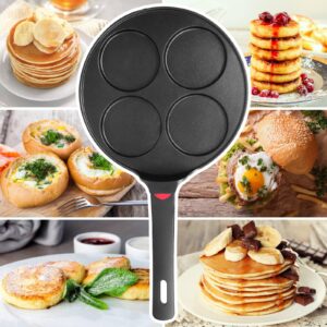 CAINFY Pancake Pan Nonstick-Suitable for All Stovetops & Induction Cooker, 10.5 Inch Mini Silver Dollar Grill Blini Griddle Crepe Pan, 4 Molds Cake Egg Skillet, 100% PFOA Free Coating