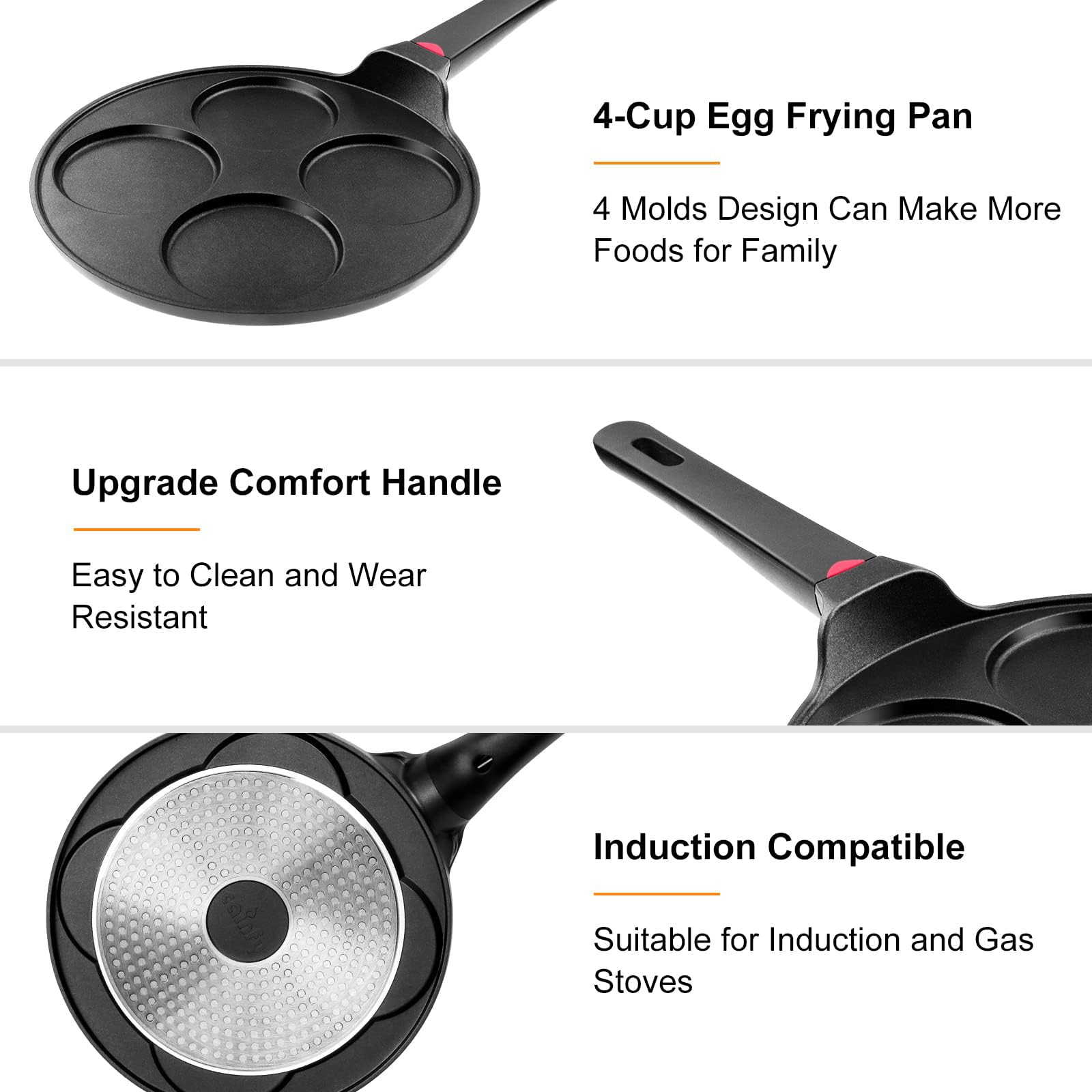 CAINFY Pancake Pan Nonstick-Suitable for All Stovetops & Induction Cooker, 10.5 Inch Mini Silver Dollar Grill Blini Griddle Crepe Pan, 4 Molds Cake Egg Skillet, 100% PFOA Free Coating