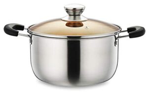stainless steel stockpot, p&p chef 4 quart stock pot with lid, heat-proof double handles - dishwasher safe