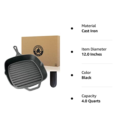 Backcountry Iron 12 Inch Square Grill Pan Large Pre-Seasoned Cast Iron