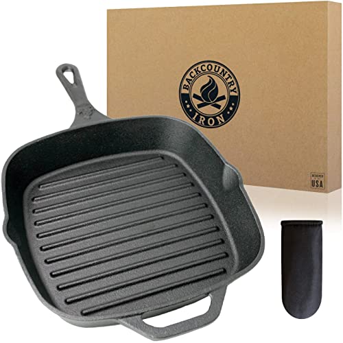 Backcountry Iron 12 Inch Square Grill Pan Large Pre-Seasoned Cast Iron