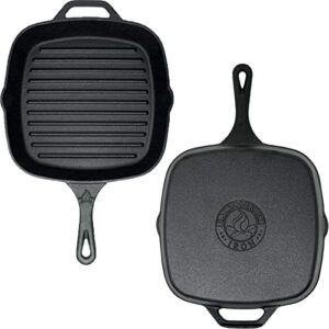 Backcountry Iron 12 Inch Square Grill Pan Large Pre-Seasoned Cast Iron