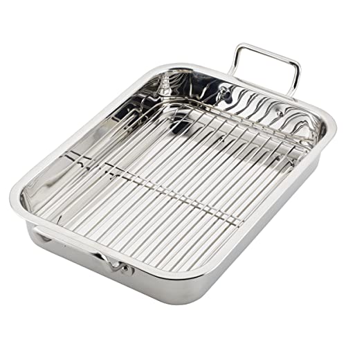 Farberware Classic Traditions Stainless Steel Roaster/Roasting Pan with Rack, 17 Inch x 12.25 Inch