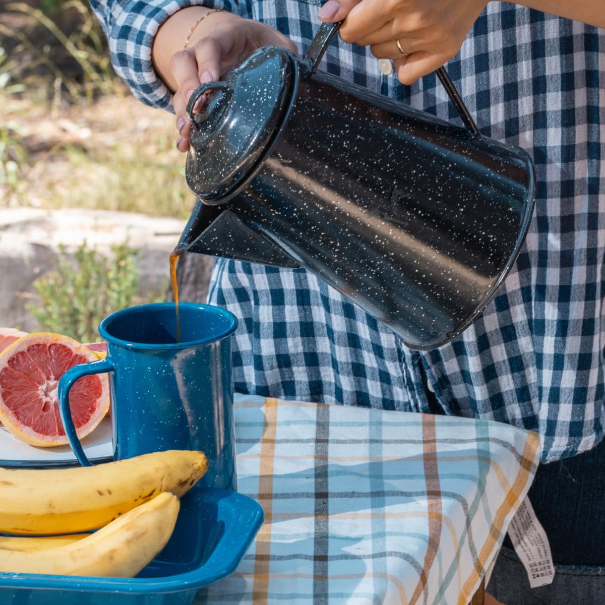 Granite Ware 3 Qt Coffee Boiler. Enameled Steel 12 cups capacity. Perfect for camping, Heat Coffee, Tea and Water directly on stove or fire.