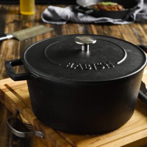 Babish Round Enamel Cast Iron Dutch Oven w/Lid, 6-Quart, Matte Black