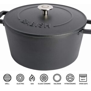 Babish Round Enamel Cast Iron Dutch Oven w/Lid, 6-Quart, Matte Black