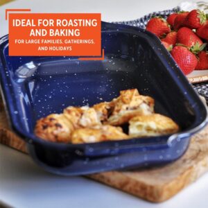 IMUSA USA Traditional Blue Speckled Roaster/Baking Pan 16" x 12”