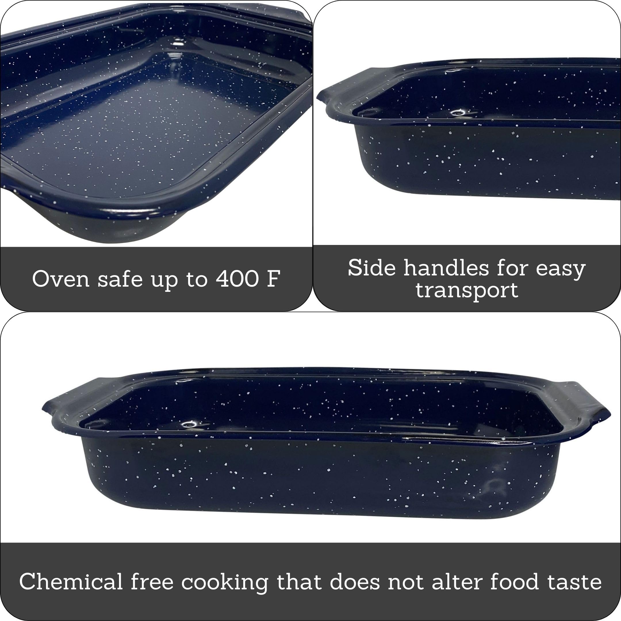 IMUSA USA Traditional Blue Speckled Roaster/Baking Pan 16" x 12”
