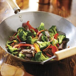 Helen's Asian Kitchen Helen Chen's Asian Kitchen Flat Bottom Wok, Carbon Steel with Lid and Stir Fry Spatula, Recipes Included, 13.5-inch, 4 Piece Set, 13.5 Inch, Silver/Gray/Natural