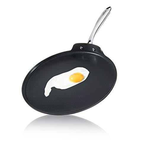 NutriChef Nonstick Stove Top Crepe Pan| Great for Pancakes, Eggs PTFE/PFOA/PFOS Free 12" Hard-Anodized Non stick Grill & Griddle Pan - Dishwasher Safe NCHAC45