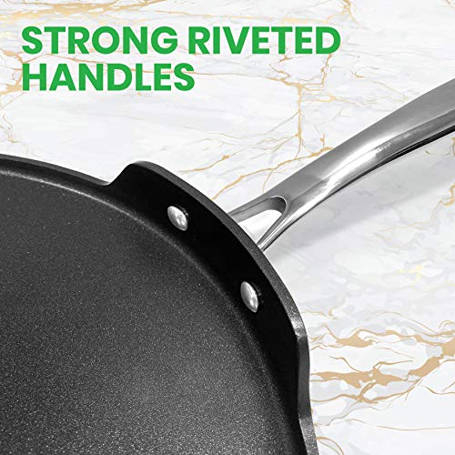 NutriChef Nonstick Stove Top Crepe Pan| Great for Pancakes, Eggs PTFE/PFOA/PFOS Free 12" Hard-Anodized Non stick Grill & Griddle Pan - Dishwasher Safe NCHAC45