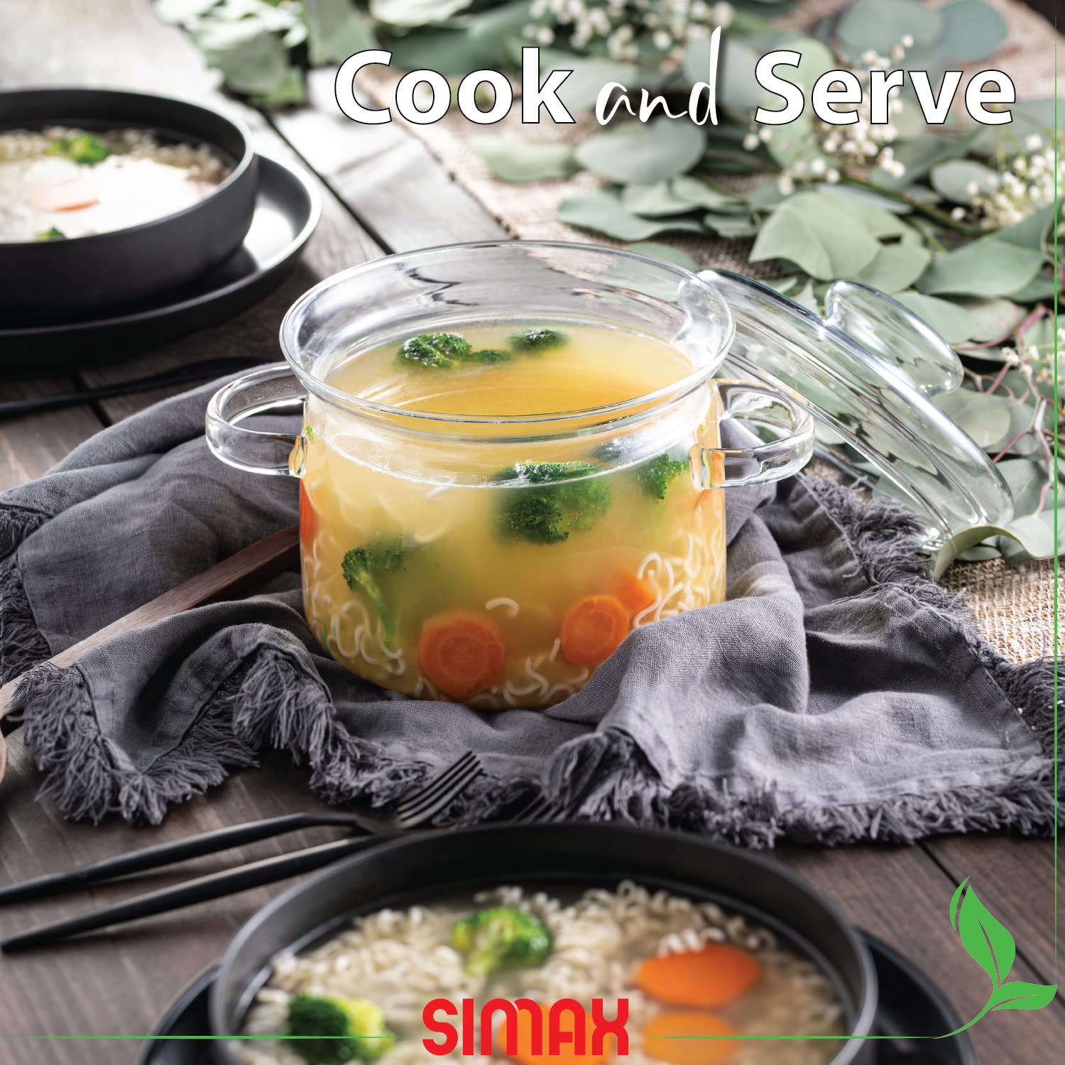 Simax Glass Cookware, 64 Oz (2 Quart) Clear Glass Pot, Glass Saucepan, Potpourri Simmer Pot With Lid, Easy Grip Handles, Made from Oven, Microwave, Stove and Dishwasher Safe Borosilicate Glass