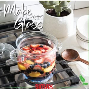 Simax Glass Cookware, 64 Oz (2 Quart) Clear Glass Pot, Glass Saucepan, Potpourri Simmer Pot With Lid, Easy Grip Handles, Made from Oven, Microwave, Stove and Dishwasher Safe Borosilicate Glass