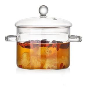 glass cooking saucepan stovetop safe - zdzdz 1800ml/60oz microwave glass cooking pot, simmer pot with cover and handle, safe to heat pasta noodle, soup, milk, baby food