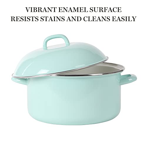 Martha Stewart Thayer 6.4-Quart Enamel On Steel Scratch Resistant Dutch Oven w/Lid - Martha Blue, Induction Safe