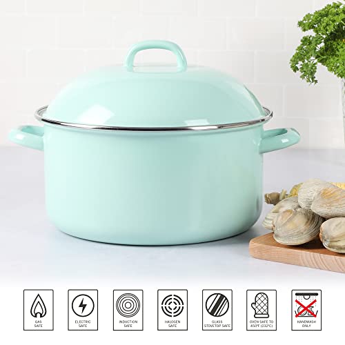 Martha Stewart Thayer 6.4-Quart Enamel On Steel Scratch Resistant Dutch Oven w/Lid - Martha Blue, Induction Safe