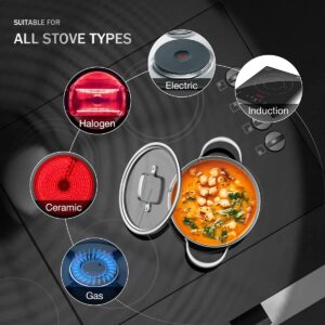 Stainless Steel Induction Pot with Glass Lid 3Qt, 7.9 Inch, Compatible with All Heat Sources, Oven Resistant, Dishwasher Safe, Stockpot Stew Cooking Pot