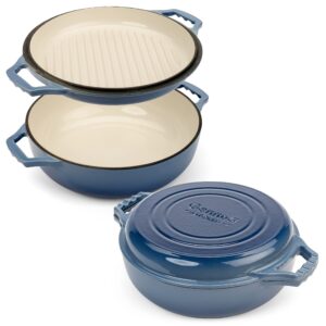 gennua 3.3-quart enameled cast iron braiser with grill lid - small dutch oven and stovetop grill pan