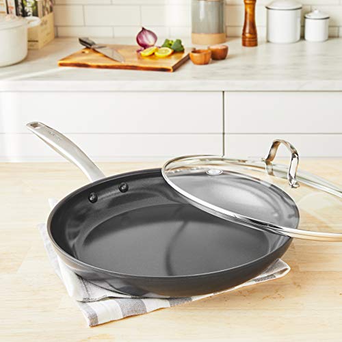 GreenPan Chatham Black Prime Midnight Hard Anodized Healthy Ceramic Nonstick, 12" Frying Pan Skillet with Lid, PFAS-Free, Dishwasher Safe, Oven Safe, Black