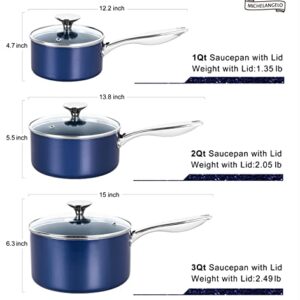 MICHELANGELO Sauce Pan Sets, Ceramic Saucepans with Lids, 1Qt & 2Qt & 3Qt Sauce Pans with Lid, Nonstick Saucepan Set, Small Pot with Stainless Steel Handle, Oven Safe, Blue