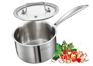 delarlo tri-ply stainless steel small saucepan with lid, induction cooking sauce pot sauce pans, stainless steel heavy bottom saucier pot cookware, dishwasher safe & oven safe(2 quart)