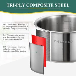 DELARLO Tri-Ply Stainless Steel Small Saucepan With Lid, Induction Cooking Sauce Pot Sauce Pans, Stainless Steel Heavy Bottom Saucier Pot Cookware, Dishwasher Safe & Oven Safe(2 Quart)