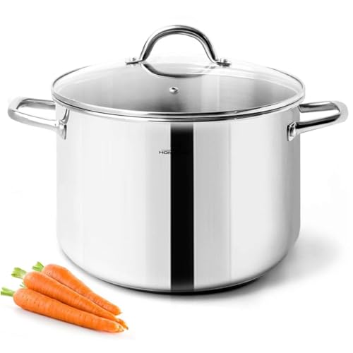 HOMICHEF Stock Pot 6 Quart Nickel Free Stainless Steel - 6 Quart Pot With Lid and Handle - 6Qt Saucepan With Lid - Soup Pot Small Cooking Pot 6 Quart - 6 Qt Pot With Glass Lid - Induction Pot With Lid