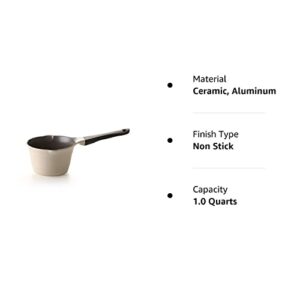 Neoflam 1qt Saucepan Butter Warmer Milk Boiling|Melting Pot, Ecolon Healthy Ceramic Nonstick Coating PFOA-free, 2 Pour Spouts, Dishwasher Safe, Ivory