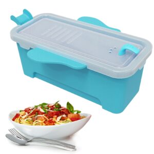2000ml / 68oz microwave pasta container cooker, noodles cooker with strainer. quickly cooks up to 4 servings pasta, cute elephant-shaped multifunctional cooker for dorms, kitchens or offices.（blue）