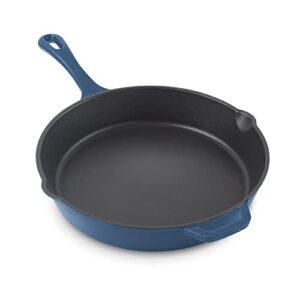 zakarian by dash 11 inch nonstick cast iron skillet, titanium ceramic coated frying pan, blue
