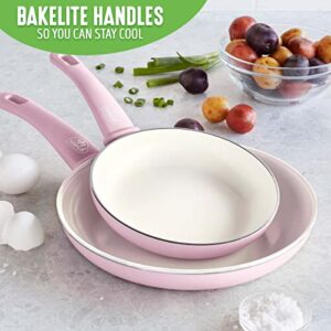 GreenLife Soft Grip Healthy Ceramic Nonstick 7" and 10" Frying Egg Omeltte Pan Skillet Set, PFAS-Free, Dishwasher Safe, Soft Pink