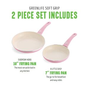 GreenLife Soft Grip Healthy Ceramic Nonstick 7" and 10" Frying Egg Omeltte Pan Skillet Set, PFAS-Free, Dishwasher Safe, Soft Pink