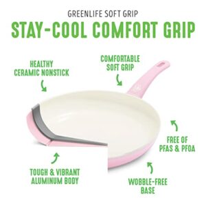 GreenLife Soft Grip Healthy Ceramic Nonstick 7" and 10" Frying Egg Omeltte Pan Skillet Set, PFAS-Free, Dishwasher Safe, Soft Pink