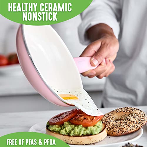 GreenLife Soft Grip Healthy Ceramic Nonstick 7" and 10" Frying Egg Omeltte Pan Skillet Set, PFAS-Free, Dishwasher Safe, Soft Pink